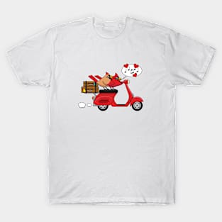 Red Cardinal Lovers on Scooter T-Shirt